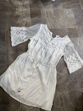 Streetwear Society size, small White Embroidered bell sleeve Boho Dress